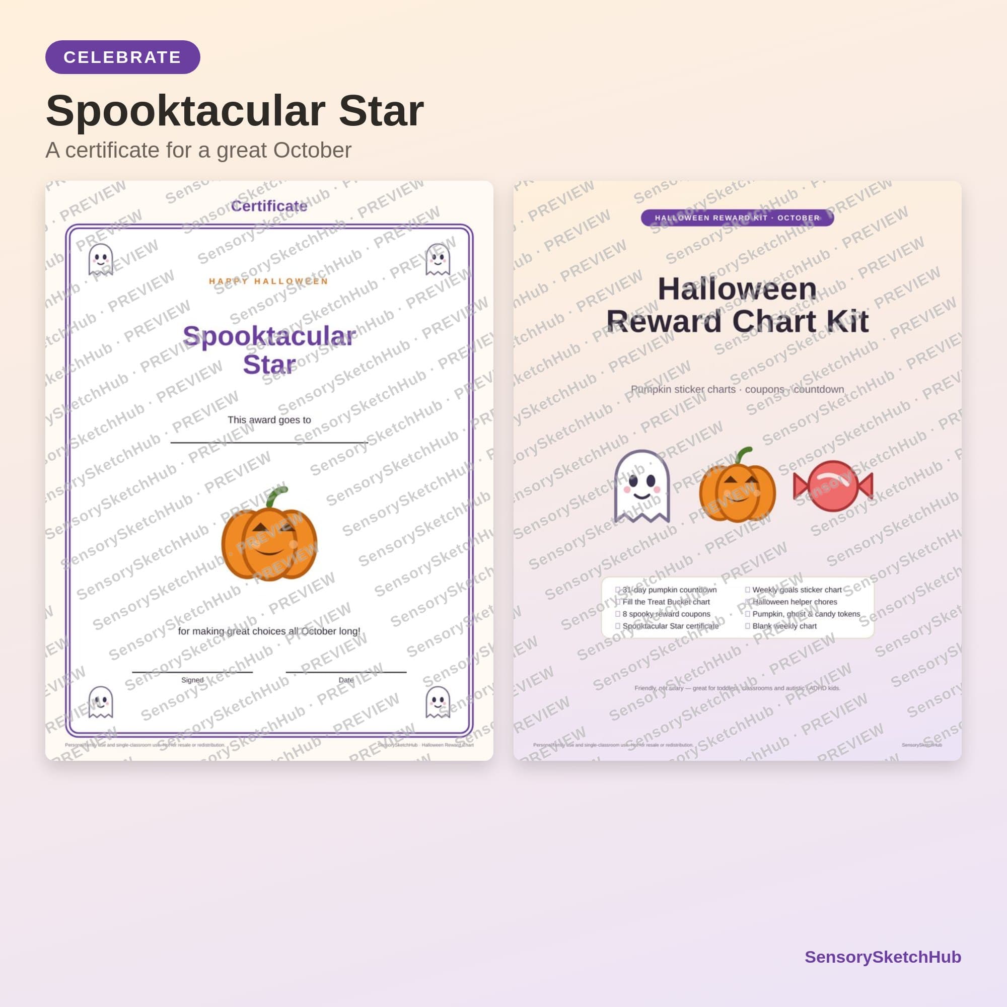 Halloween Reward Chart for Kids, Pumpkin Sticker Tracker, Behavior Coupons, October Countdown, view 7