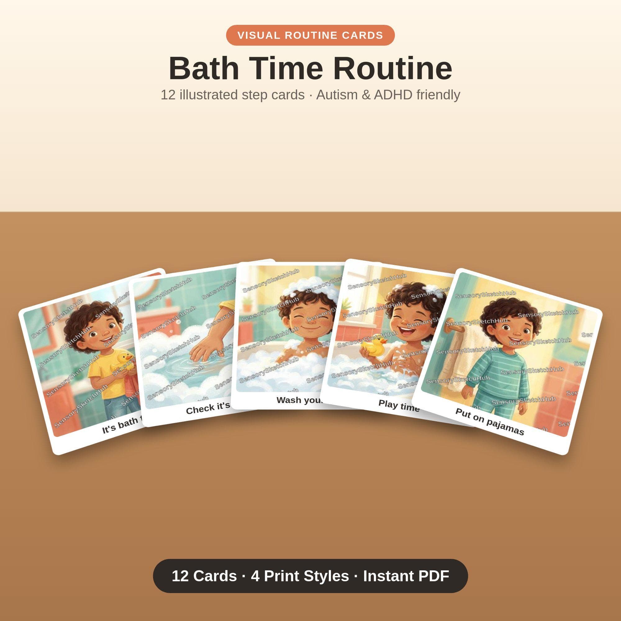 Bath Time Visual Routine Cards | 12 Illustrated Steps | Autism ADHD Kids Hygiene
