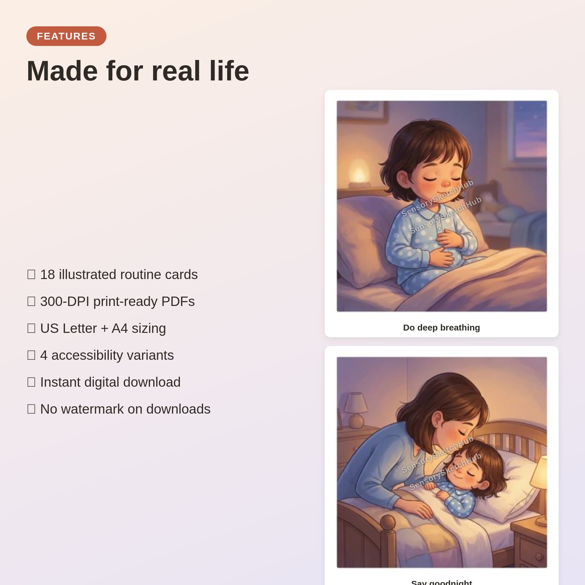 Bedtime Routine Chart | 18 Illustrated Steps | Visual Schedule Autism ADHD Kids, view 4