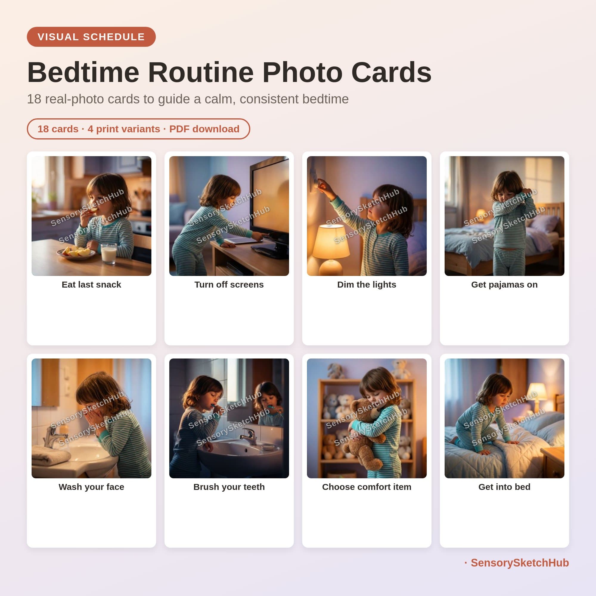 Bedtime Routine Chart | 18 Real Photo Steps | Visual Schedule Autism ADHD Kids, view 6