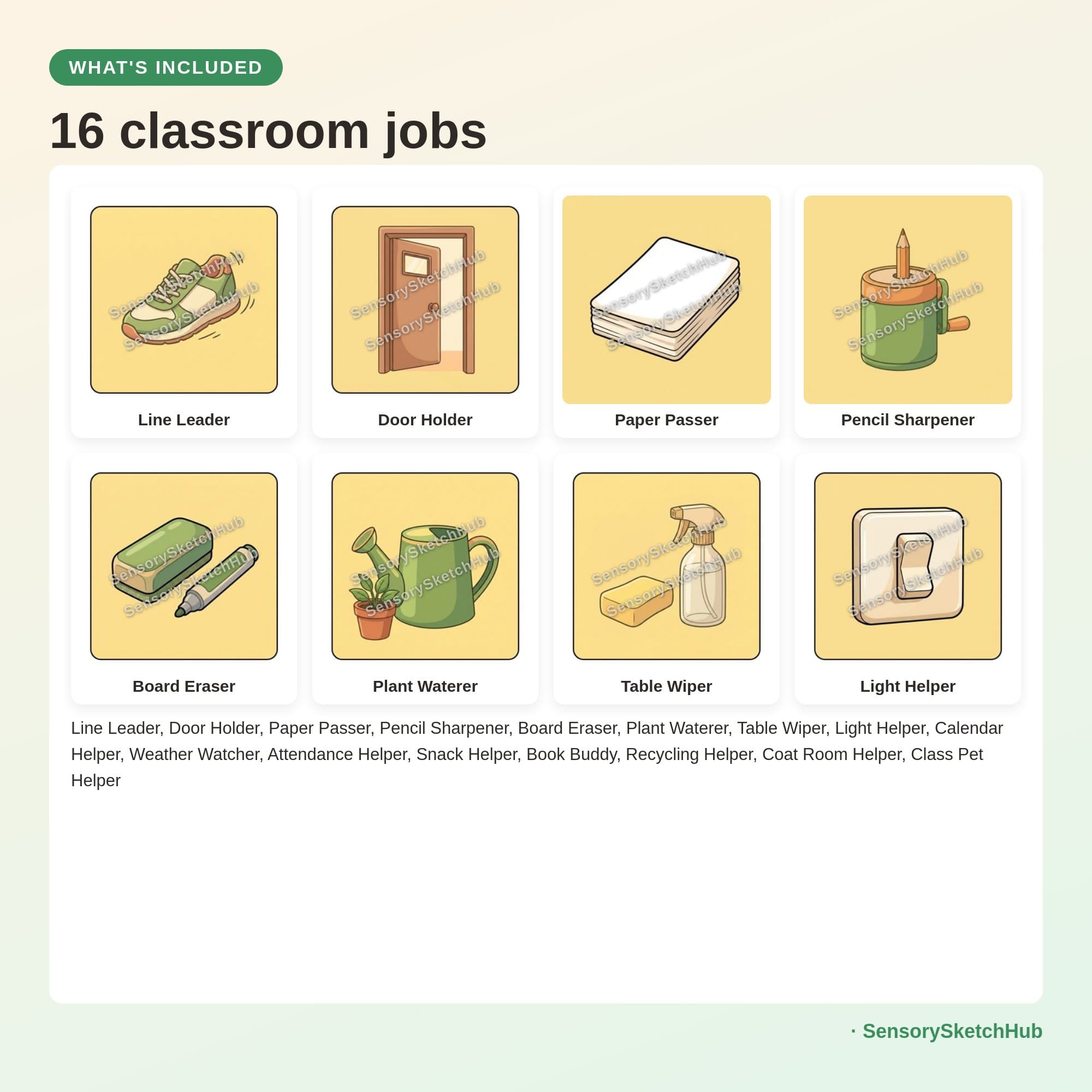 Classroom Helper Job Chart Cards | 16 Illustrated Visual Supports for Teachers, view 2