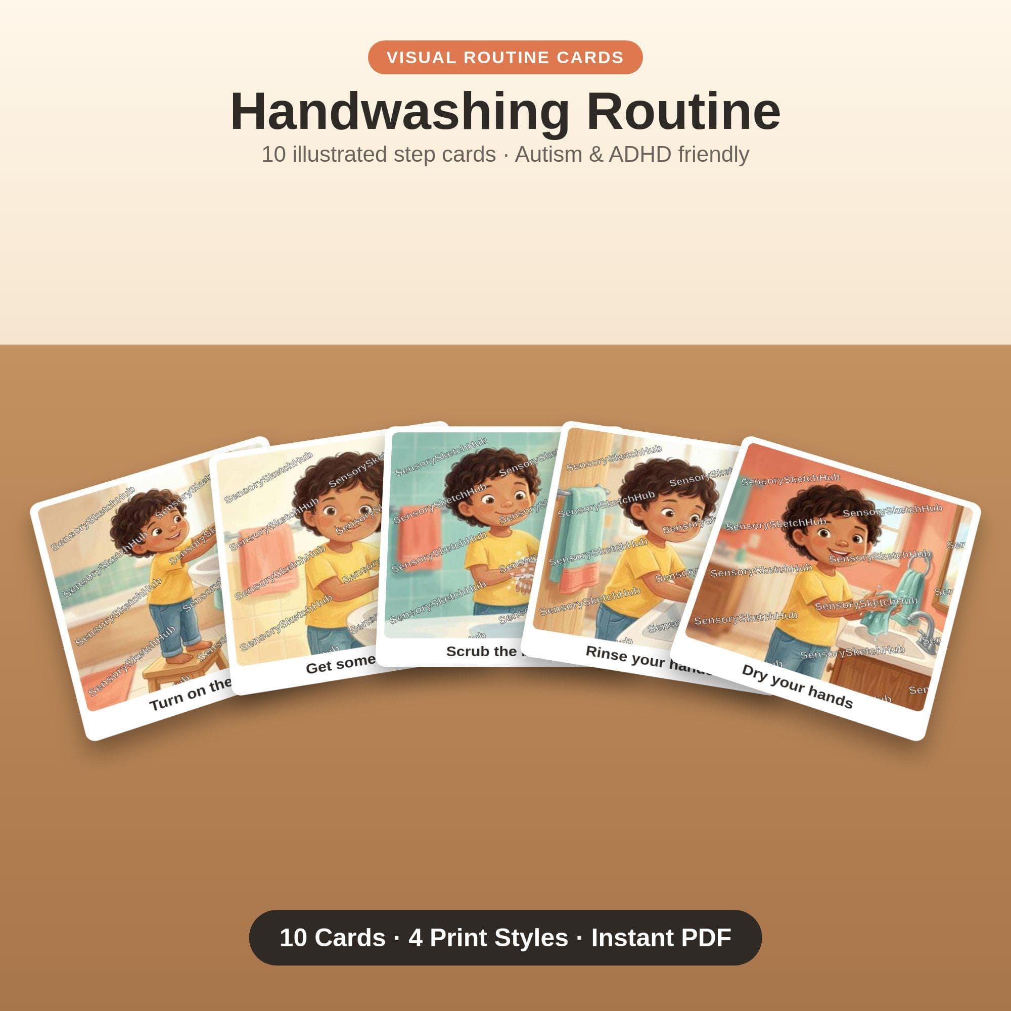 Handwashing Visual Routine Cards | 10 Illustrated Steps | Autism ADHD Hygiene
