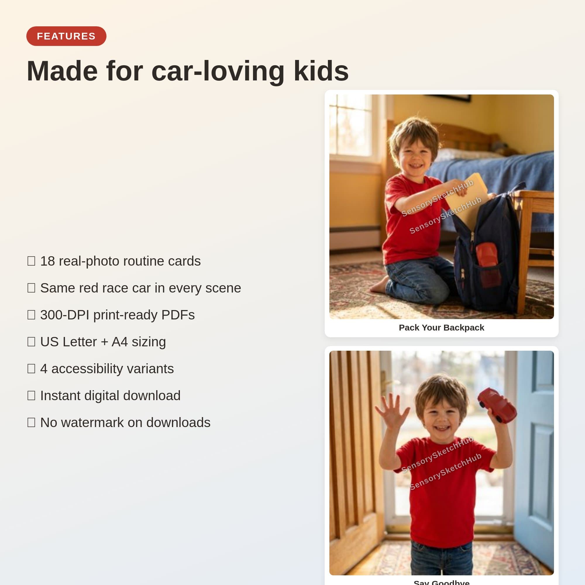 Car Theme Morning Routine Visual Cards | 18 Real Photo Steps | Autism ADHD Kids, view 4